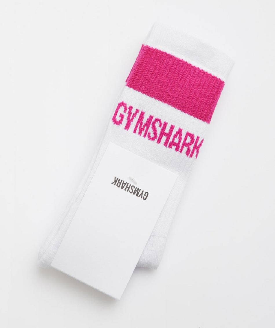 Calcetines Gymshark Premium Jacquard Single Mujer Blancas Rosas | CO 3123FDN